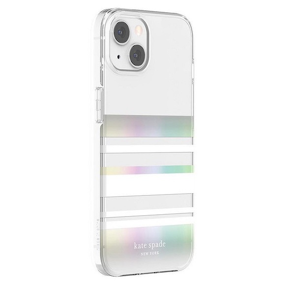 NWT Kate Spade Protective Hardshell Case White Iridescent stripes for12 13 Max - Picture 3 of 8